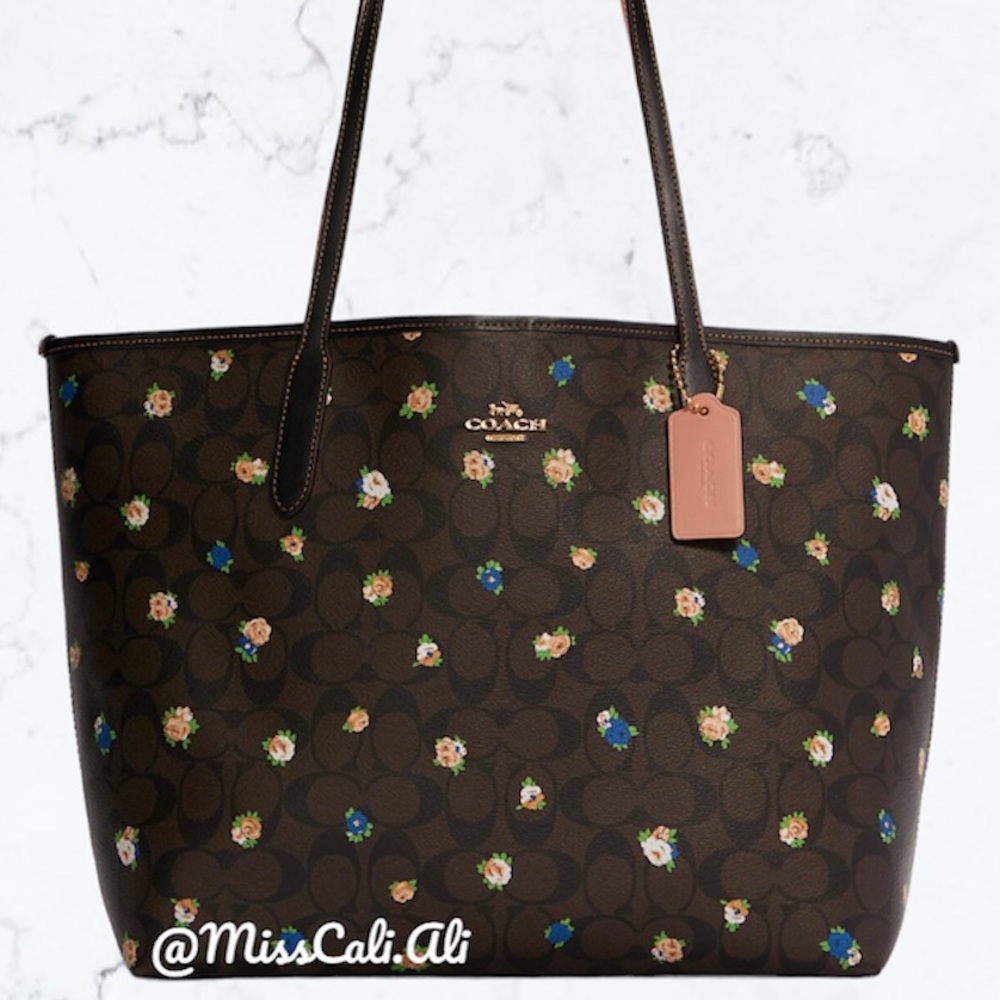 NWT COACH City Tote Bag in Signature Canvas With Vintage Mini Rose